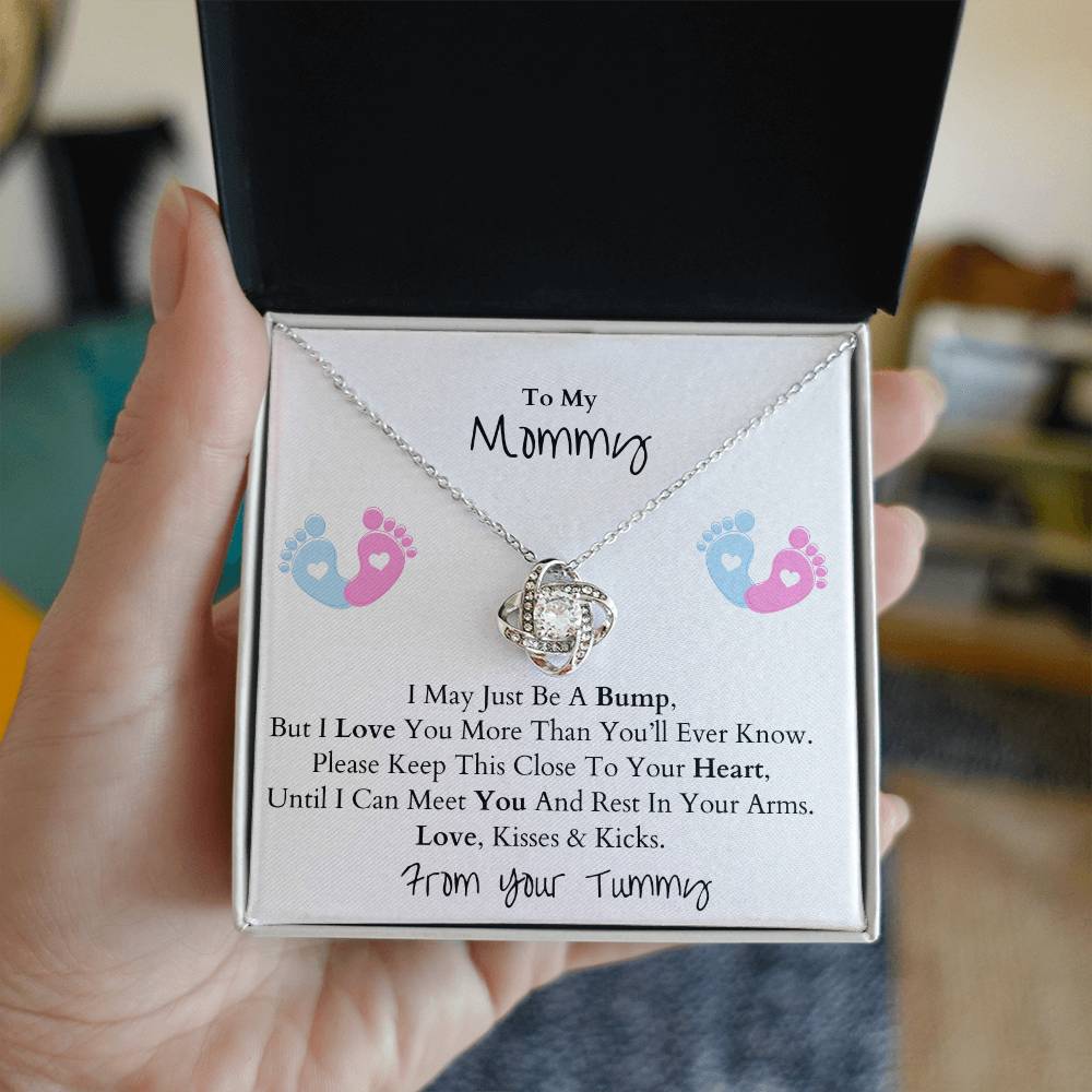 Mommy To Be, Baby Feet Love Knot Necklace, Mother's Day Gift